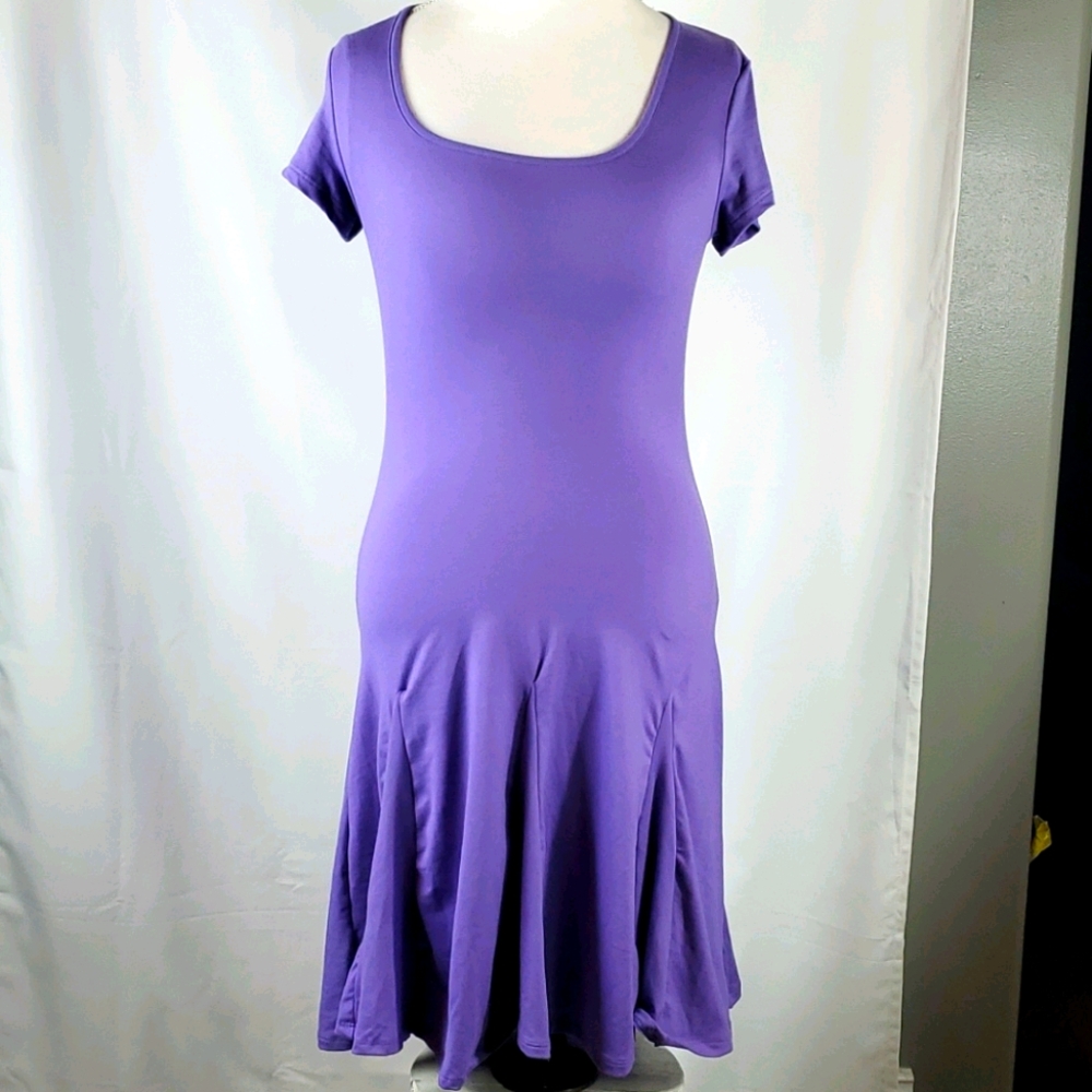 24/7 Comfort Apparel  VIBRANT PURPLE SCOOP NECK KNEE LENGTH DRESS IN SIZE  SMALL - Picture 3 of 11